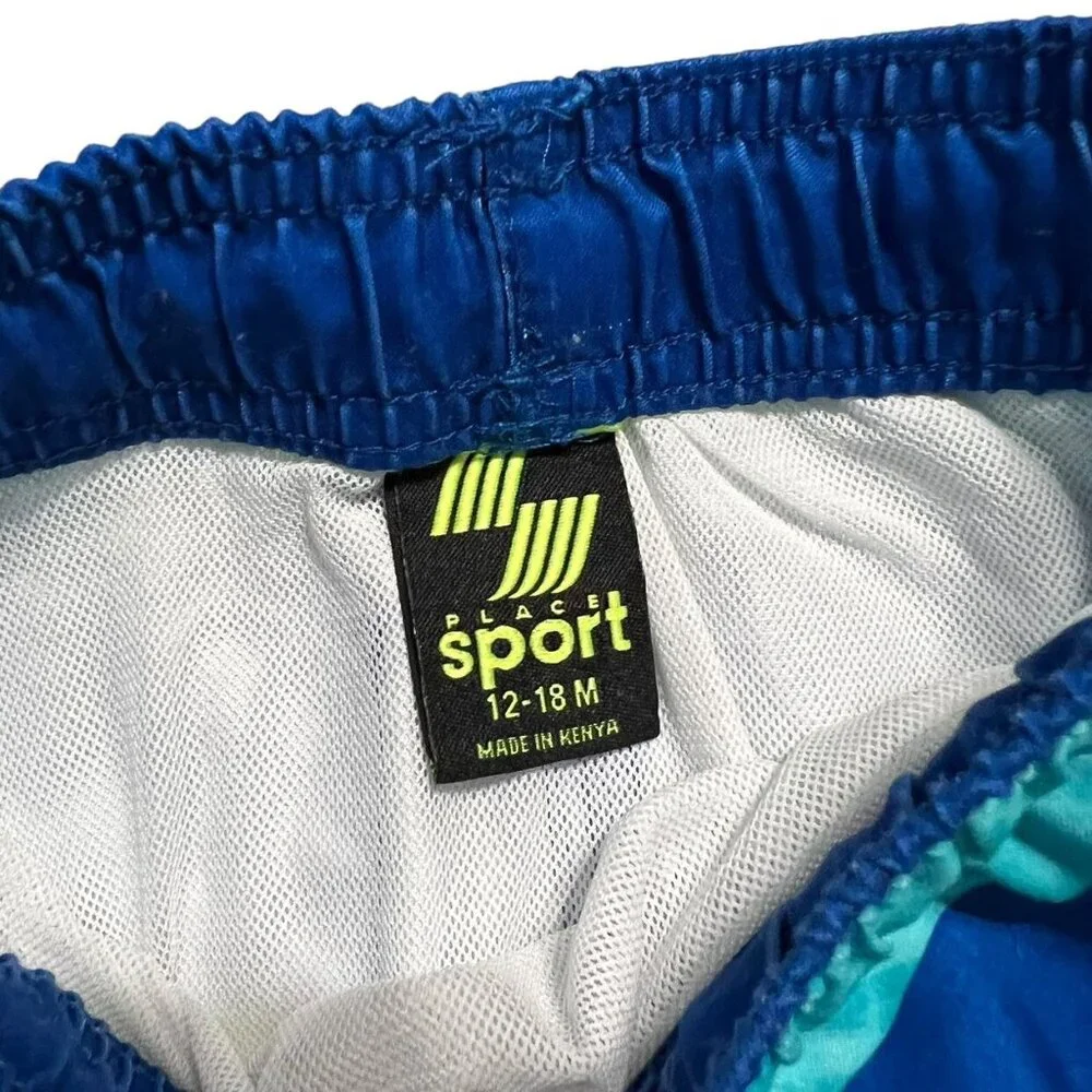 Place Sport 12-18m Blue & Neon Yellow Striped Swim Trunks